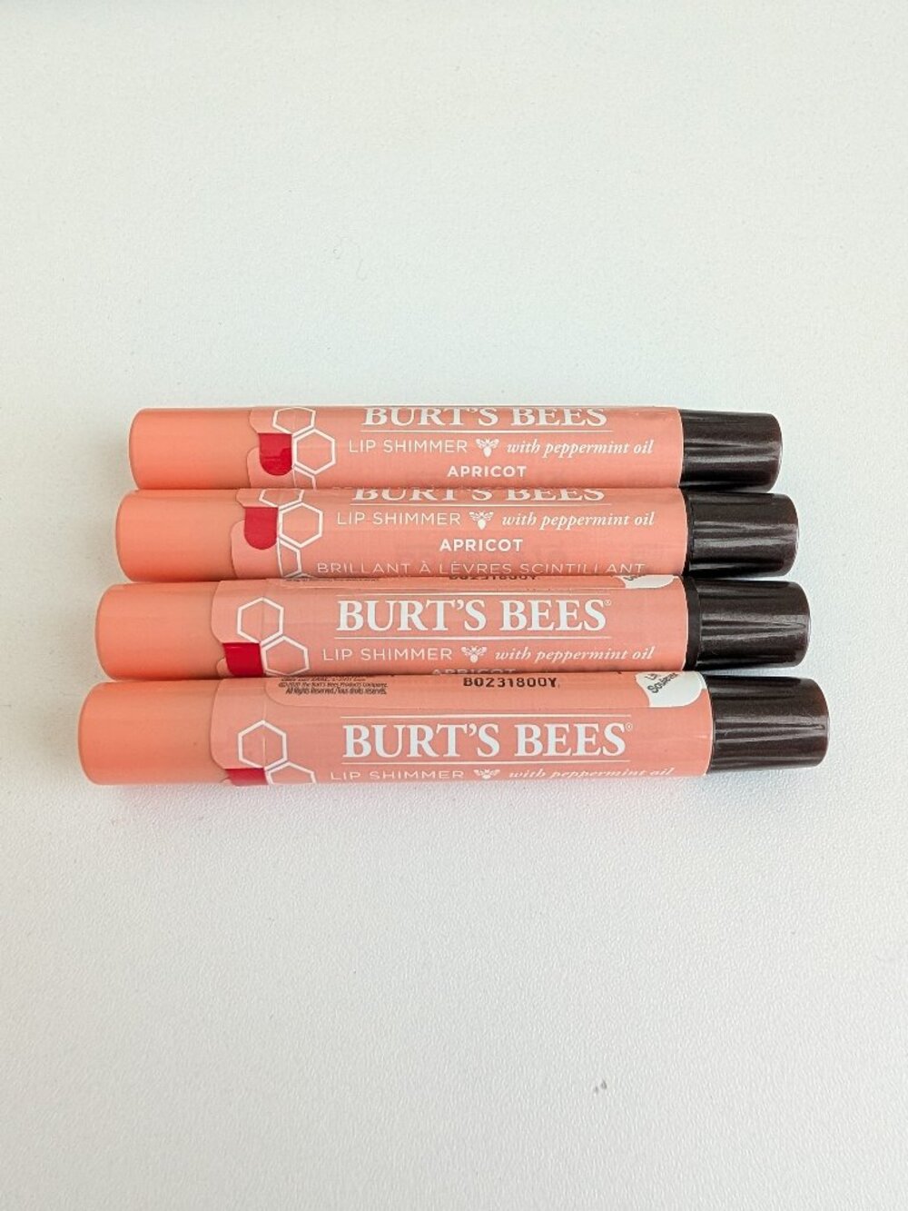 4 X Burt's Bees Lip Shimmer with Peppermint Oil - Apricot - 100% Natural SEALED